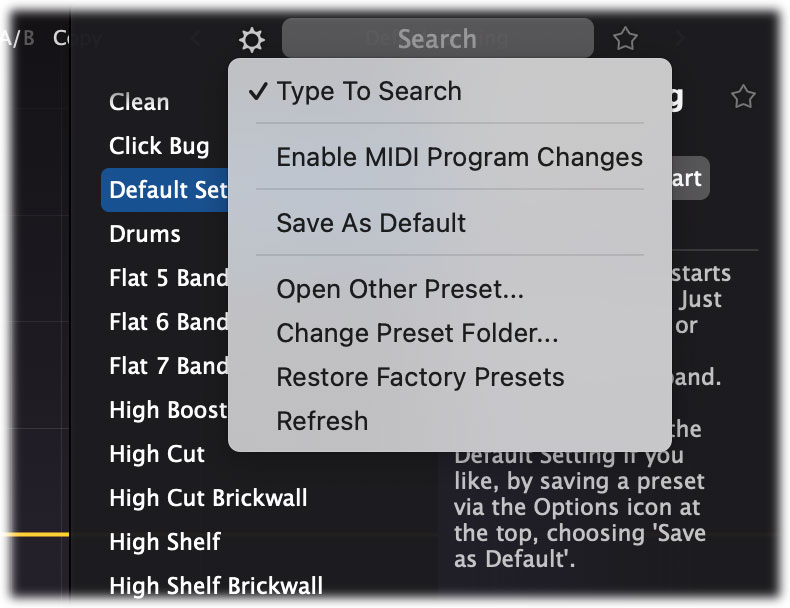 Preset Browser options